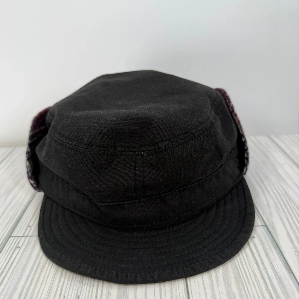 Vans Reversible Trenches Black Plaid Flannel Ear Flap Cap Women's Size SM NEW
